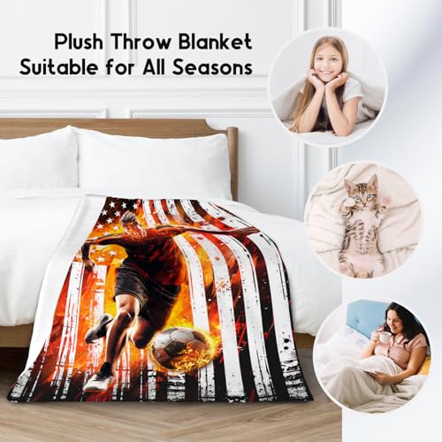 Soccer Blanket Gifts, Kids Throw Blankets, Soccer Gifts for Boys, Warm Flannel Sports Theme Throw for Sofa & Bed, 60"x80"