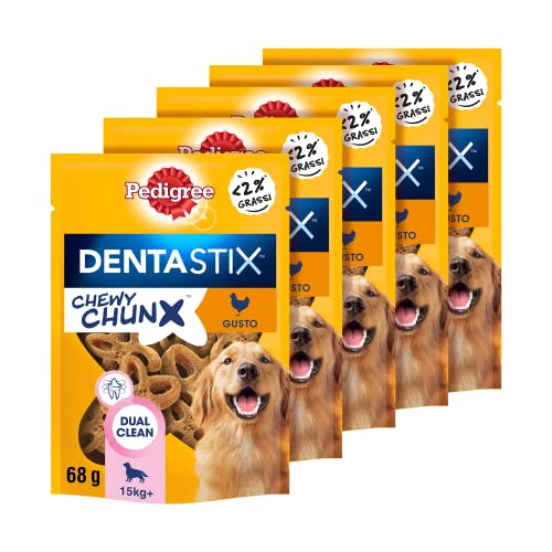 Pedigree Dentastix Chewy Chunx - Snack Dentaire au Poulet pour Chiens de Taille Moyenne et Grande - 5 Sacs de 68 g