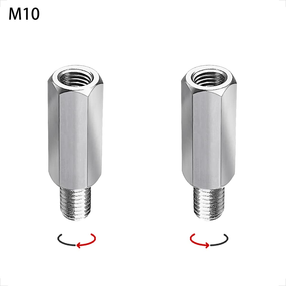 Evermotor Adapter lusterka do motocykla i skutera ze stali nierdzewnej M10 2 szt. prawy / lewy gwint adapter do lusterek motocyklowych i skuterów