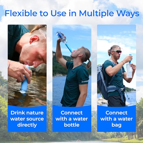 Image of Waterdrop Personal Water Filter Straw with 4 Collapsable Pouch, Portable Camping Filtration System, Drinking Water Purifier for Emergency Hiking Travel Backpacking, Pack of 4
