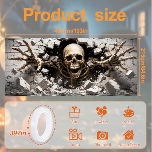 Image of Halloween Garage Door Banner Cover, 3D Skeleton Decor, 7x16 Ft