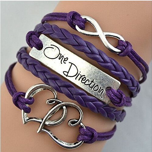ArRord® Purple Leather Braid Fit Double Hearts Alloy Direction Bracelet