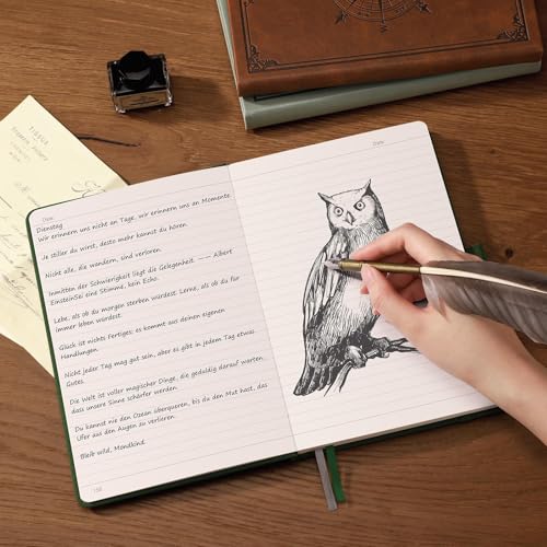Image of AHGXG Lined Journal Notebook, 192 Numbered Pages, A5 Size (5.7'' x 8.3'') | for Men & Women, Journaling, Writing, Work & Office, Leather Hardcover, 100 GSM Thick Paper (Light Green)