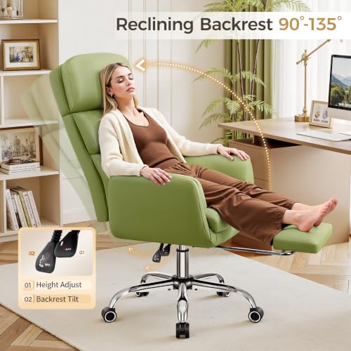Image of Big and Tall Office Chair 500LBS, Ergonomic High Back Leather Executive Chair, Reclining Swivel with Adjustable Armrests Lumbar Support Footrest,Cross Legged, Green