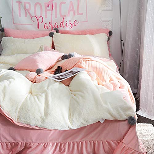Housse de couette shaggy double beige à pompons effet fausse fourrure douce