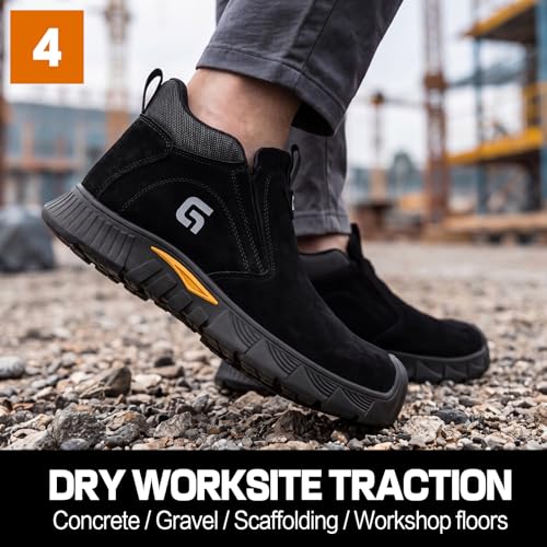 Image of GLANOUDUN Steel Toe Shoes for Men Welding Work - Slip-On, Mid-Top Coverage | ASTM, Anti Impact Toe Cap, Spark resistant, Wear-resistant, Soft sole, Hands Free, Construction, Welding, Workshop, Factory