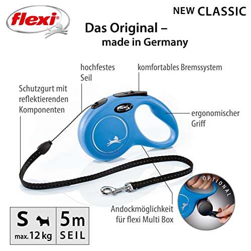 flexi® Classic S Seil 5 m blau, Roll-Leine für Hunde bis 12 kg