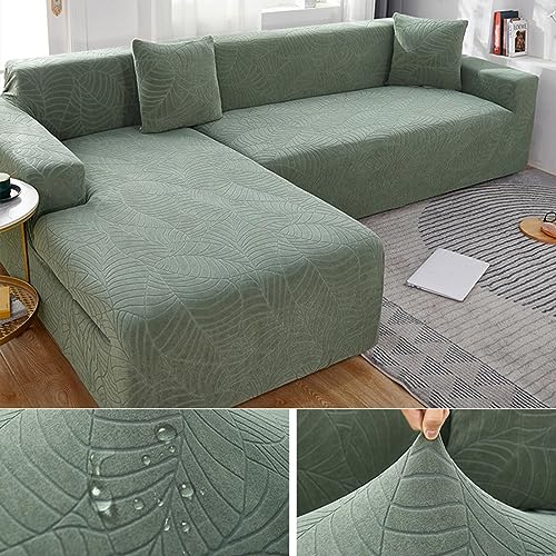 Funda para Sofa Chaise Longue Impermeable 1/2/3/4 plazas Elástica Jacquard Fundas de Sofá Cheslong Brazo Largo Derecho Izquierda Funda Sofá de Forma L Ajustables Antiarañazos,GreenB-2seats+3seats