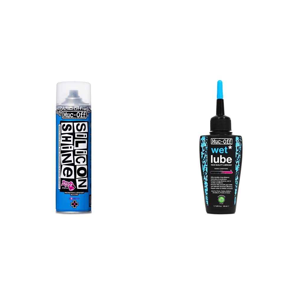 Muc-Off Shine (Spray al Silicone-Riduce attrito-Ideale x sospensioni) 500ml cod. 227 Unisex Adulto, Nero, 500 ml & Wet Chain Lube, 50 ml - Lubrificante Catena Bici Biodegradabile