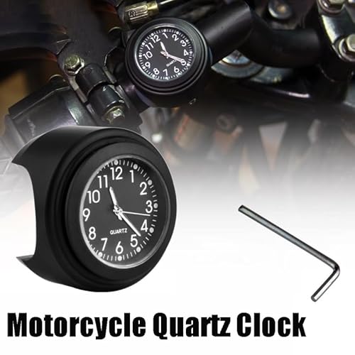 Baceyong Motorrad-Lenkeruhr, wasserdicht, Quarz, für Lenker von 22 – 25 mm, Fahrraduhr aus Aluminiumlegierung mit rutschfestem Gummipuffer und schwarzem Schlüssel, 4,3 x 4,3 cm