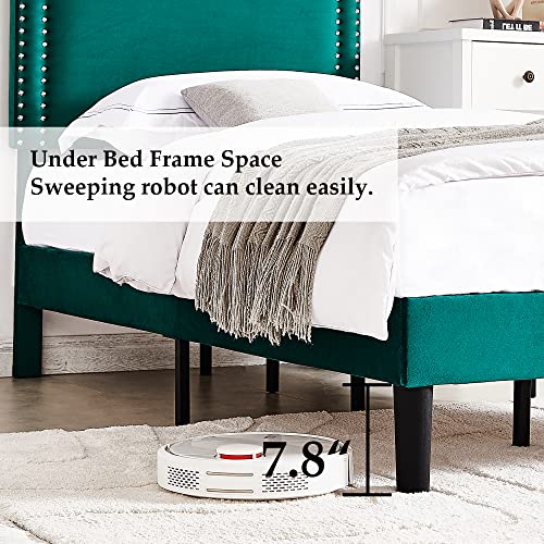 Vecelo Twin Size Platform Bed Frame With Height Adjustable Upholstered Headboard, Modern Mattress Foundation,Strong Wood Slat Support, No Box Spring Needed, Easy Assembly #TOP5