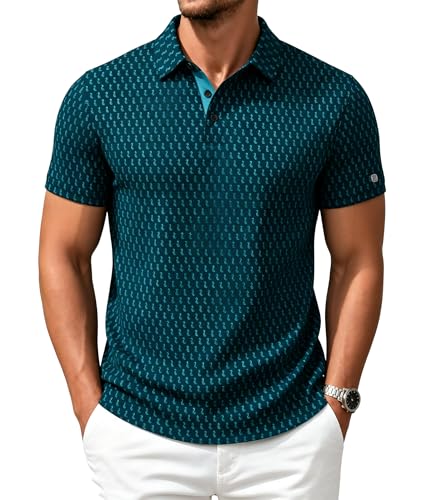 Zity Mens Golf Shirts Short Sleeve Print Patterns Performance Moisture Wicking Polo Shirt