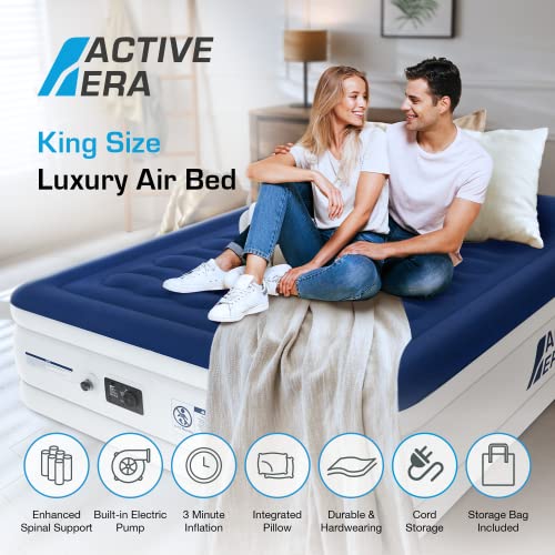 Active Era Luxus Doppel Luftbett – selbstaufblasendes Gästebett mit eingebauter, elektrischer Pumpe, integriertem Kissen und besonderer Luftträger Technologie - 203 x 152 x 56cm