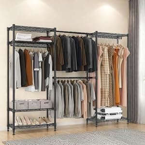 Bathwaadjustableheavydutywardrobeclosetorganizerexpandablemetalclothingrackwith4hangingrods6shelvesand4hangersfreestandingclosetsystem709hx689902lx14dblack Urban Country Home Decor Bathwa adjustable heavy duty wardrobe closet organizer expandable metal clothing rack with 4 hanging rods 6 shelves and 4 hangers freestanding closet system 709h x 689 902l x 14d black urban country home decor