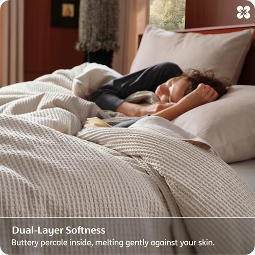 Image of Bedsure Cotton Duvet Cover King Size - 100% Cotton Waffle Weave Linen Duvet Cover, PureWoven Textured Breathable Bedding Comforter Cover for All Season, 1 Duvet Cover Only 104 inchx90 inch