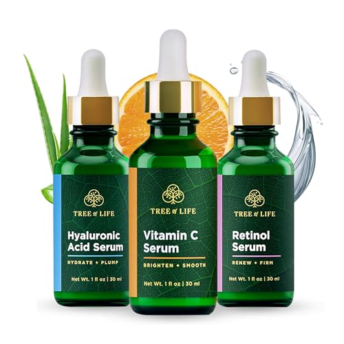 Tree of Life Beauty Facial Skin Care Set, Brightening, Firming, Hydrating, Dry Face, Dermatologist Tested – Trio Power Kit, Vitamin C, Retinol and Hyaluronic Acid, 3 count of 1 Fl Oz