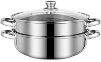 LCPUD 5 Quart 2-Tier Stainless Steel Steamer Pot with Vented Glass Lid - Vegetables, Seafood, Dumplings, Family Meals