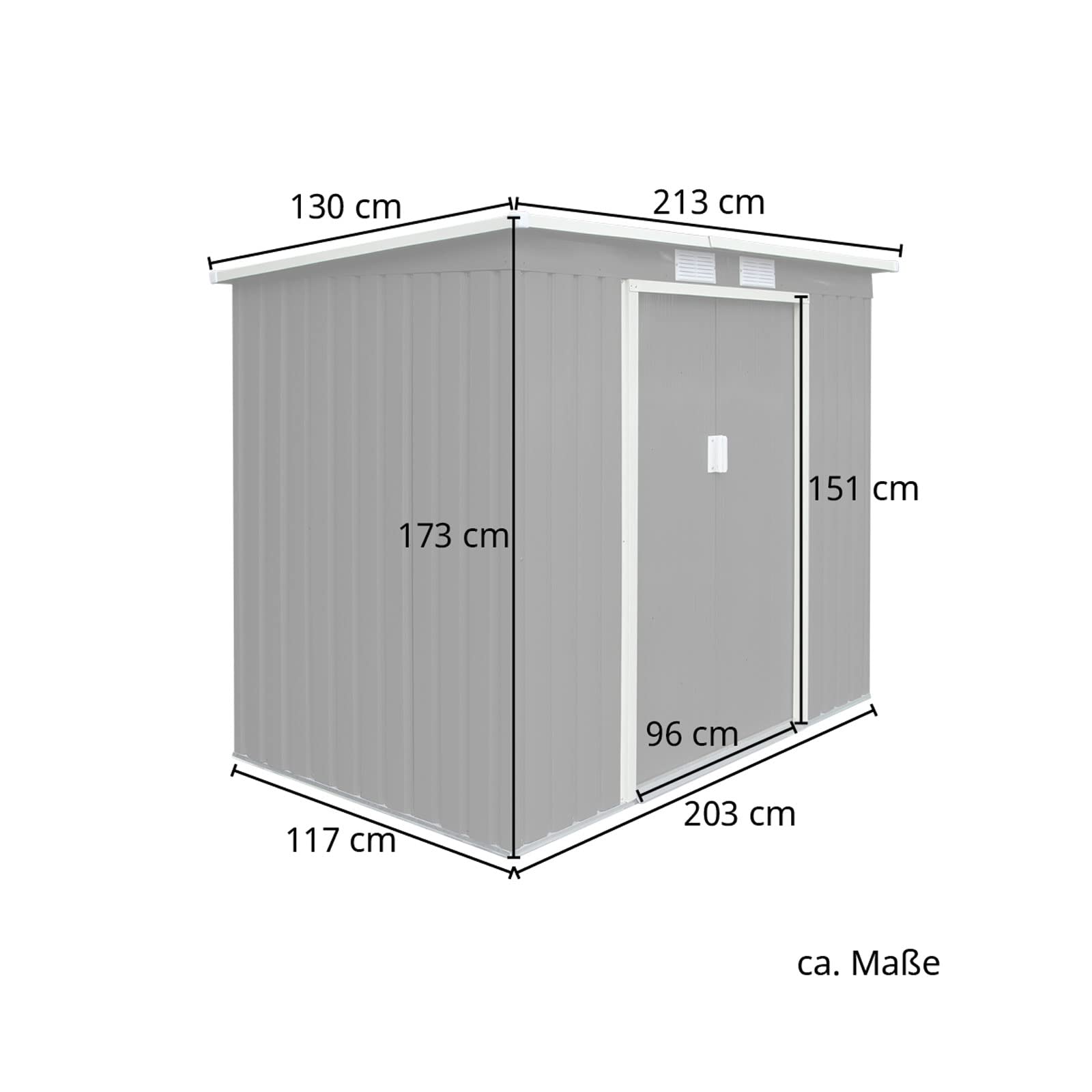 HATTORO P100 Gartenhaus mit Pultdach, Geräteschuppen 213x130x173cm, Gerätehaus mit 2 Schiebetüren, Belüftungsgitter & Metall-Rahmen, Modernes Grau/Anthrazit, Verzinkter Stahl