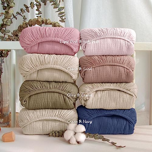 Image of lulumoon Mini Crib Sheets Muslin: Soft Cotton Fitted Mini Crib Mattress Sheets for Boys and Girls 2Pack