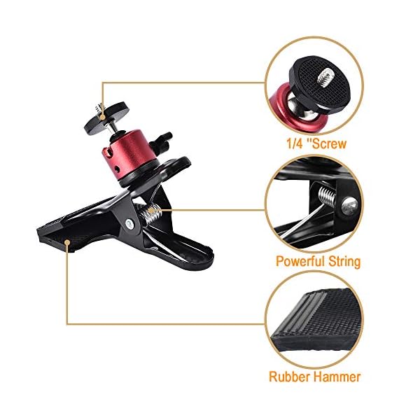 UTEBIT Klemme mit Kugelkopf Stativklemme - Metal Klemmhalter mit Handyclip und Gopro-Adapter, 360 Grad Kamera Klammer… – Bild 5