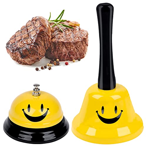 QIUUE Smiley Tischglocke 2 Stück Tischklingel Glocken Service Bell Metall Tischklingel Tischglocke Laut Handglocke Glocken Tischklingel Katze Für KüChe Restaurant Hotel Haustier(Lächeln Muster) Cover