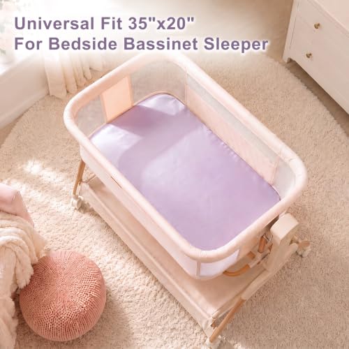 Image of Satin Bedside Bassinet Sheet, Great for Baby Hair, Soft Silk Feeling Sheet for Rectangle Cradle Bassinet Mattress Pad, for Girls Gift Newborn and Infant(Purple)
