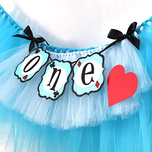 1St Birthday Alice In Wonderland Tutu - Girl First Birthday High Chair Banner , Blue Tutu Skirt Banner , Girls Birthday Party Decoration , Alice In Onederland Decorations #TOP7