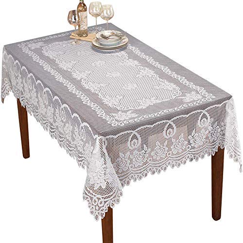 Wubodti White Lace Rectangle Tablecloths For Dining Room Kitchen Party Wedding Dress Baby Shower-Vintage Floral Embroidered Crochet Table Covers For Rectangle Table Decor, 60" X 90" #TOP2