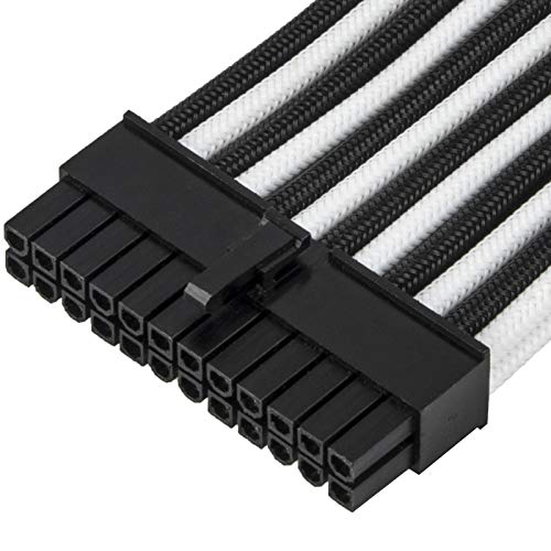 Image of SilverStone Technology PP07E-MBBW, 30cm Motherboard 24pin to 24pin Sleeved Extention Cable, Black + White, SST-PP07E-MBBW