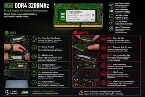 Image of 8GB DDR4 3200MHz OEM Laptop RAM Compatible with Samsung [Key Specs: PC4-25600 /3200AA | 260-Pin SO-DIMM | CL22 | 1Rx8 | 1.2V | Non-ECC] | 3 Years Seller Warranty