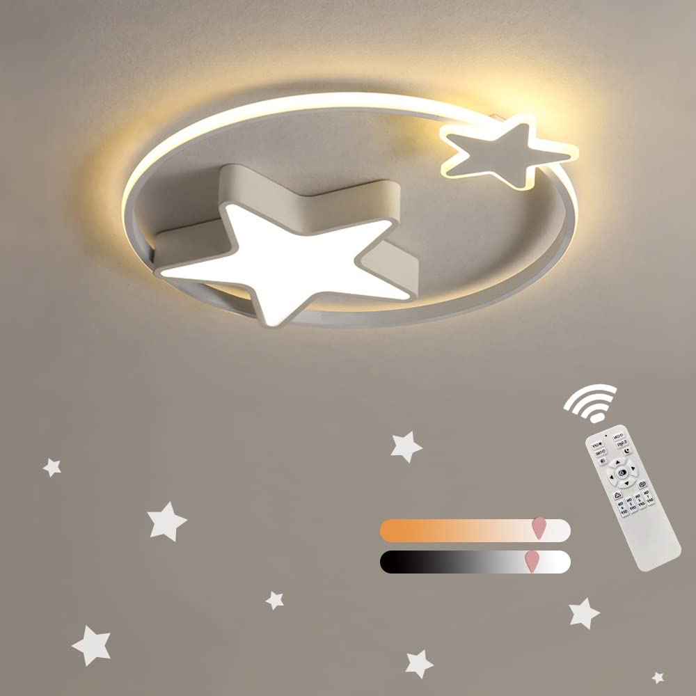 Lámpara de techo LED para niños moderna,diseño de anillo de estrella de 65W, luz de techo regulable con control remoto, habitaciones para niños / niñas, habitaciones para niños[clase energética A +]