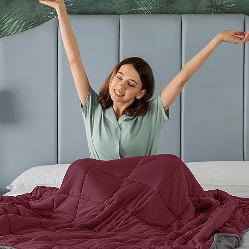CYMULA Weighted Blanket for Adults (15lbs 60"x80" Queen Size) - Cooling Breathable Heavy Blankets for Summer Winter - Ultra Microfiber Soft Comfort Throw with Glass Beads - Gifts for Men/Women