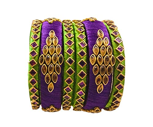 Lavvi Arts Designer Stylish Fancy Bangle Set For Women Girls Kundan Worked Festival wear Bridal Silk Thread Bangles set for Womens & Girls (Color:- Purple & Lime Green, Size:- 2.1) (B0D8FJNLYL) Amazon Price History, Amazon Price Tracker