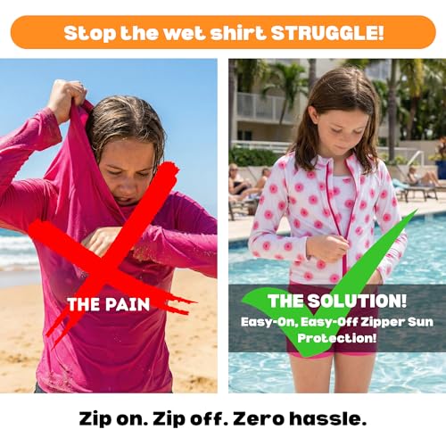 Image of SwimZip Girls' 3 Pc Swim Set w /Long Sleeve Rash Guard, Tankini & Shorts UPF 50+
