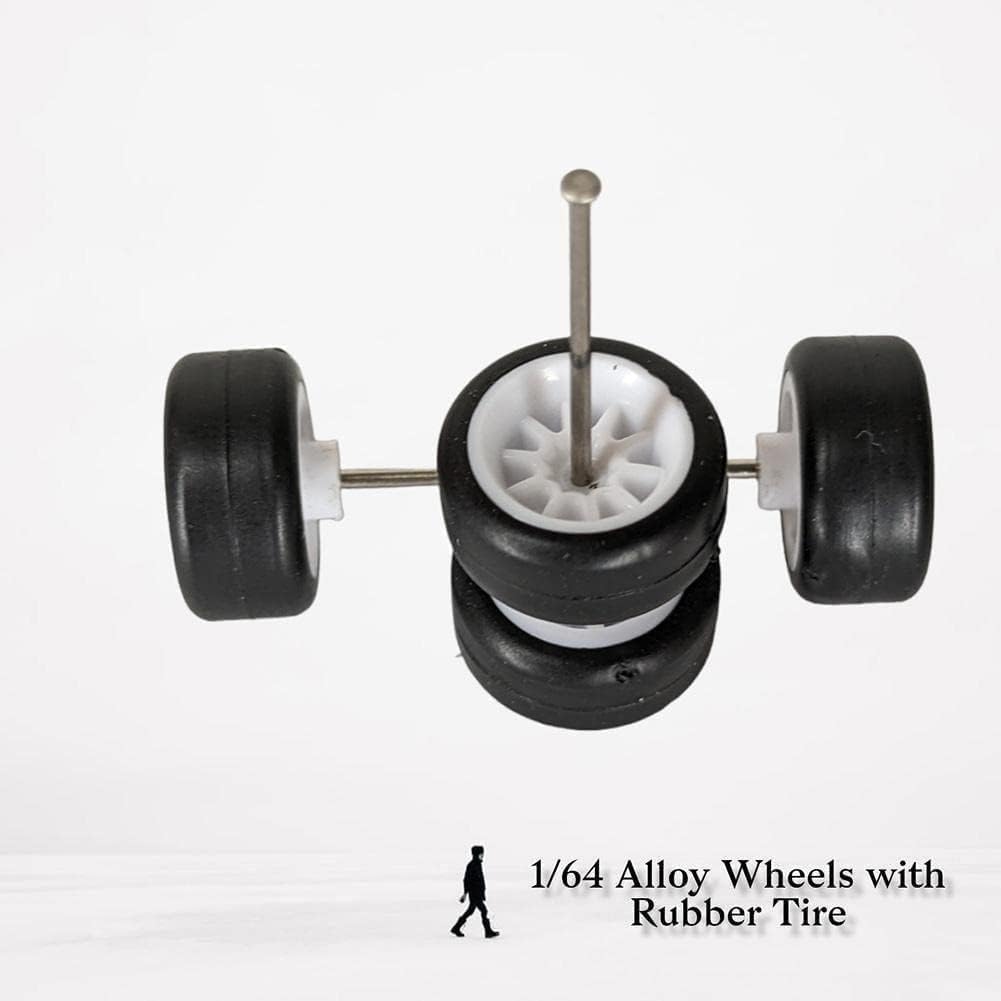 1:64 Scale Alloy Wheels & Rubber Tires Set - Silver Rims For Model Car Customization-823740