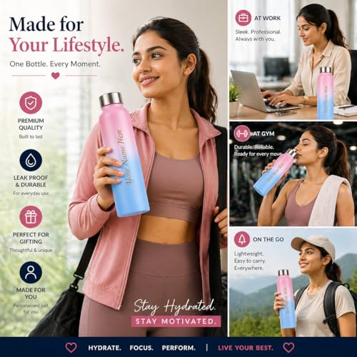 Image of Fitness Mantra Name Customisation 1 Litre Water Bottle | Personalised Bottle with Custom Name Engraving | BPA Free, Leakproof | Ideal for Gym, School & Gifting| Luma|