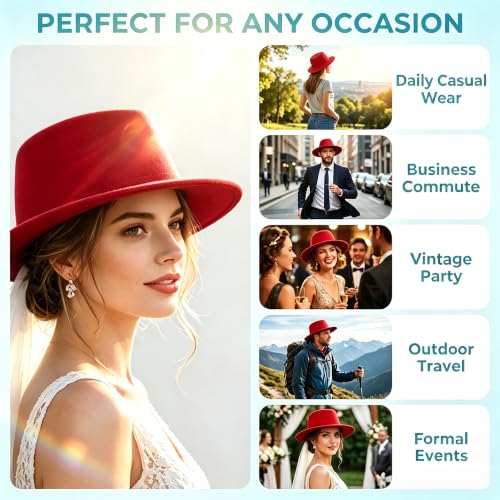 Image of Fedora Flat Hat Classic Wide Brim Cap Panama Style Jazz Hat for Wedding Party Talent Performance Xmas Gift Unisex