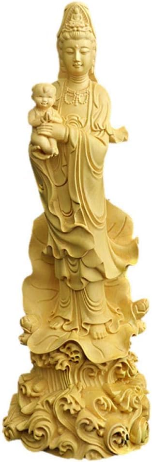 Statue Bouddha Guanyin en bois massif sculpté main 20 cm pour déco d'exception