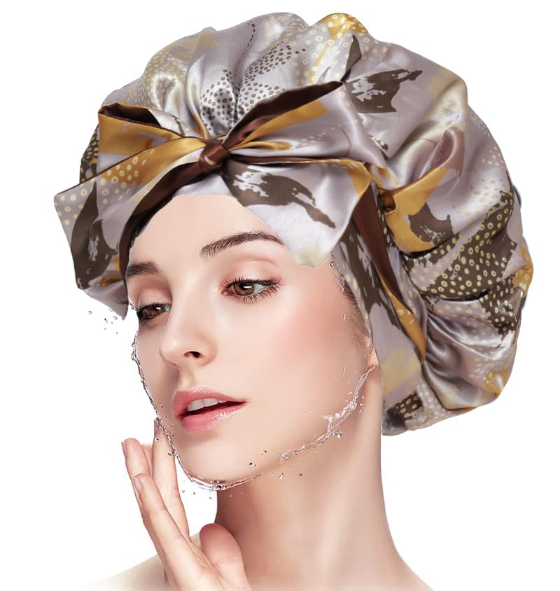Silk Bonnet for Curly Hair,Silk Hair Bonnet for Sleeping Satin Bonnets for Black Women, Extra Large Bonnet for Braids with Tie Band