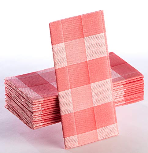 Plaid Napkins | Red Check Cloth Like Paper Napkins - Disposable Linen-Feel Guest Towels Rustic Cottage Styling for Everyday Use, Lunchboxes, for Kitchen, Parties, Dinners or Events | Pack 50 | 16x16
