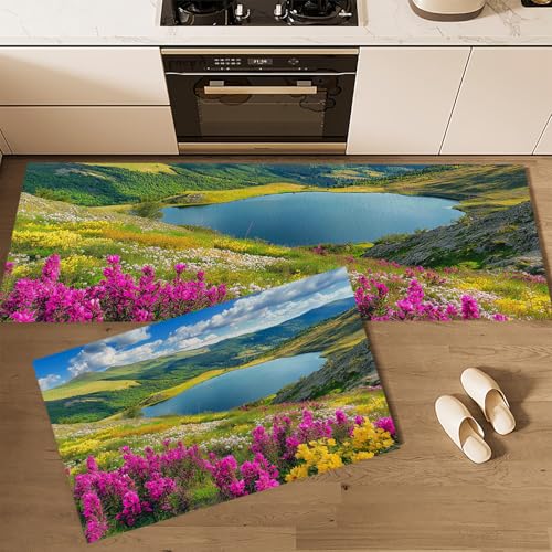 Tapetes de cocina de montaña con acabados premium y superficie texturizada lavable set de 2 5
