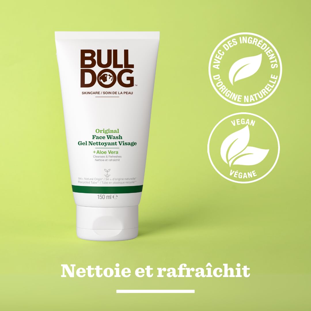 Bulldog Skincare Original Nettoyant visage pour hommes, Soin et nettoyant visage, nettoie et aide à éliminer l’excès de sébum, 150 ml
