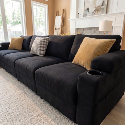 Image of Sectional Couches for Living Room FSC Certified Chenille Modular Couch Oversized Cloud U Shaped Convertible Sleeper Sofa Chaise Detachable Armrest Cushion (Chenille Black, L Shape 6 Seat)