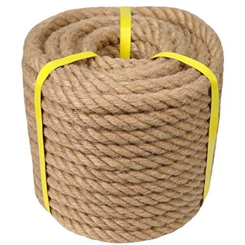 Cuerda de yute – Cuerdas de manila trenzadas de cáñamo natural de 3/4 pulgadas x 50 pies de grosor para hamaca, barandilla, manualidades, decoración