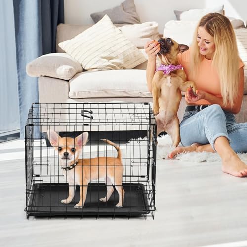 Aidoly Dog Crate - 30 Inch Single Door Portable Puppy Dog Cage, Metal Wire Pet Kennel with Secure Lock, Leak-Proof Pan Tray, Foldable Design for Dogs Pets Indoor Training and Outdoor Trave