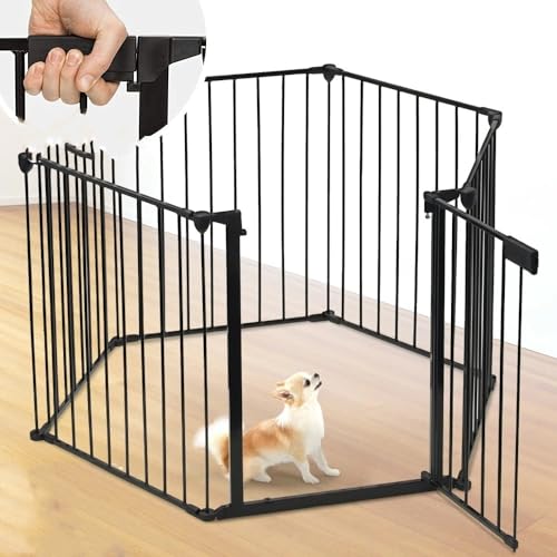 ペットサークル 折りたたみ 大きい ドア付き ストーブガード 犬 犬用 ゲート 置くだけ 自立 折り畳み ペット サークル ペットゲート ペットフェンス 6面 6枚