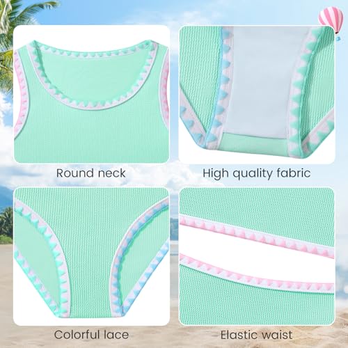Image of Girls Bathing Suit Toddler Swimsuits 2 Piece Bikini Sets Round Neck Colorful Lace Teen Girls Swimwear 3-14T