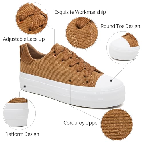 Adokoo Women's Platform Sneakers Corduroy White Sneakers Shoes for Women Black Low Top Lace Up Casual Fashion Walking Shoes2