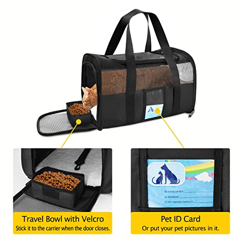 Image of Refrze Pet Carrier Airline Approved, Cat Carriers for Medium Cats Small Cats, Soft Dog Carriers for Small Dogs, TSA Approved Pet Carrier for Cat Dog of 15 Lbs, Puppy Carrier,Black