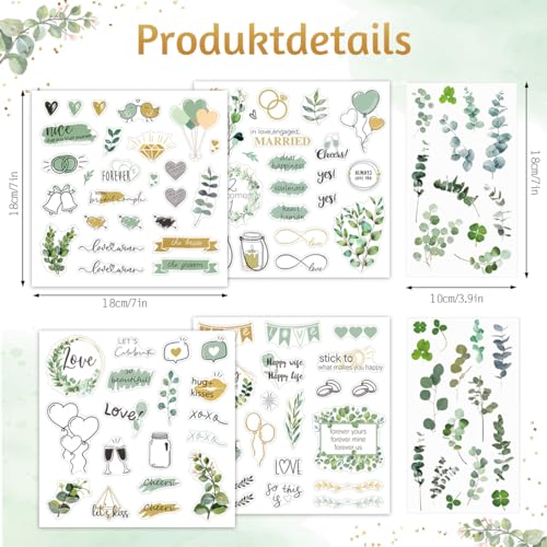 Autocollant vintage pour livre d'or de mariage - Personnalisé pour livre d'or et album photo avec beaucoup d'amour - Autocollant de mariage eucalyptus pour scrapbooking - Décoration de mariage - Vert – vue 6